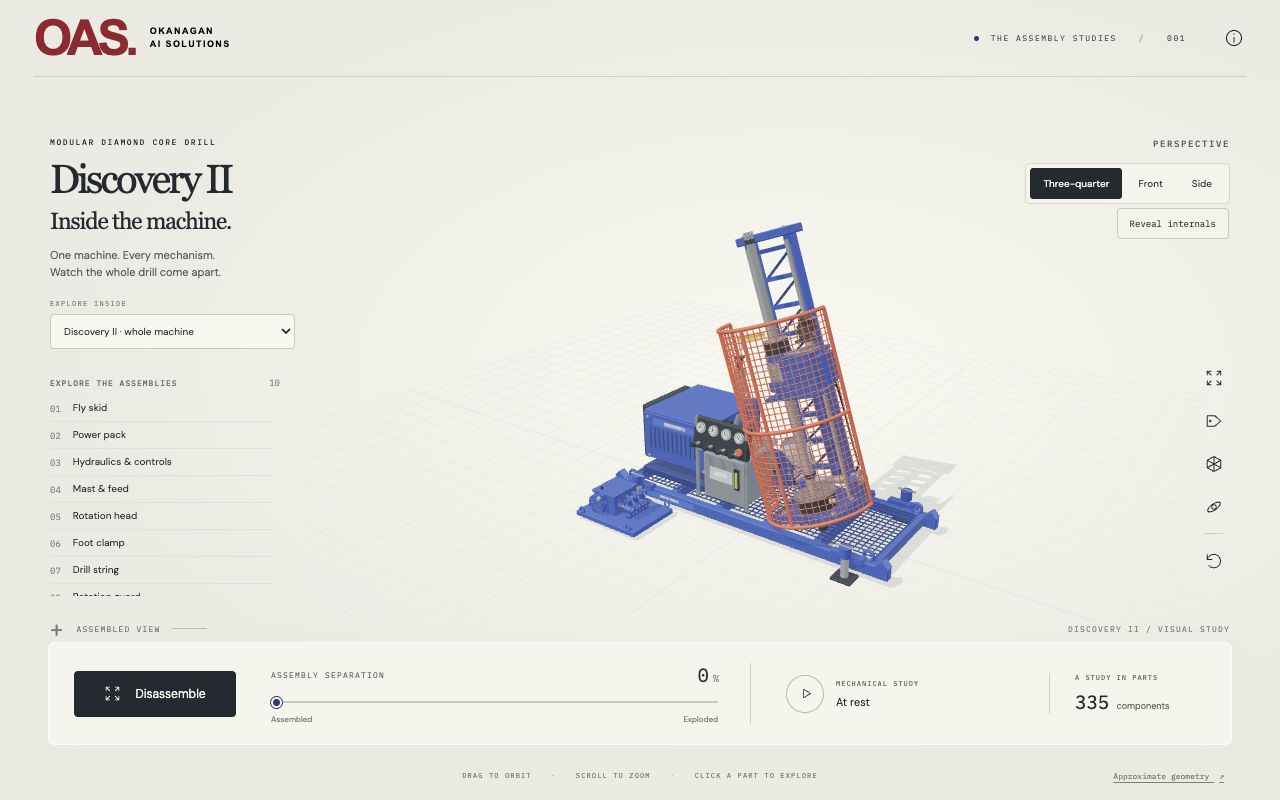Actual Discovery II drill prototype showing the assembled rig and interactive controls
